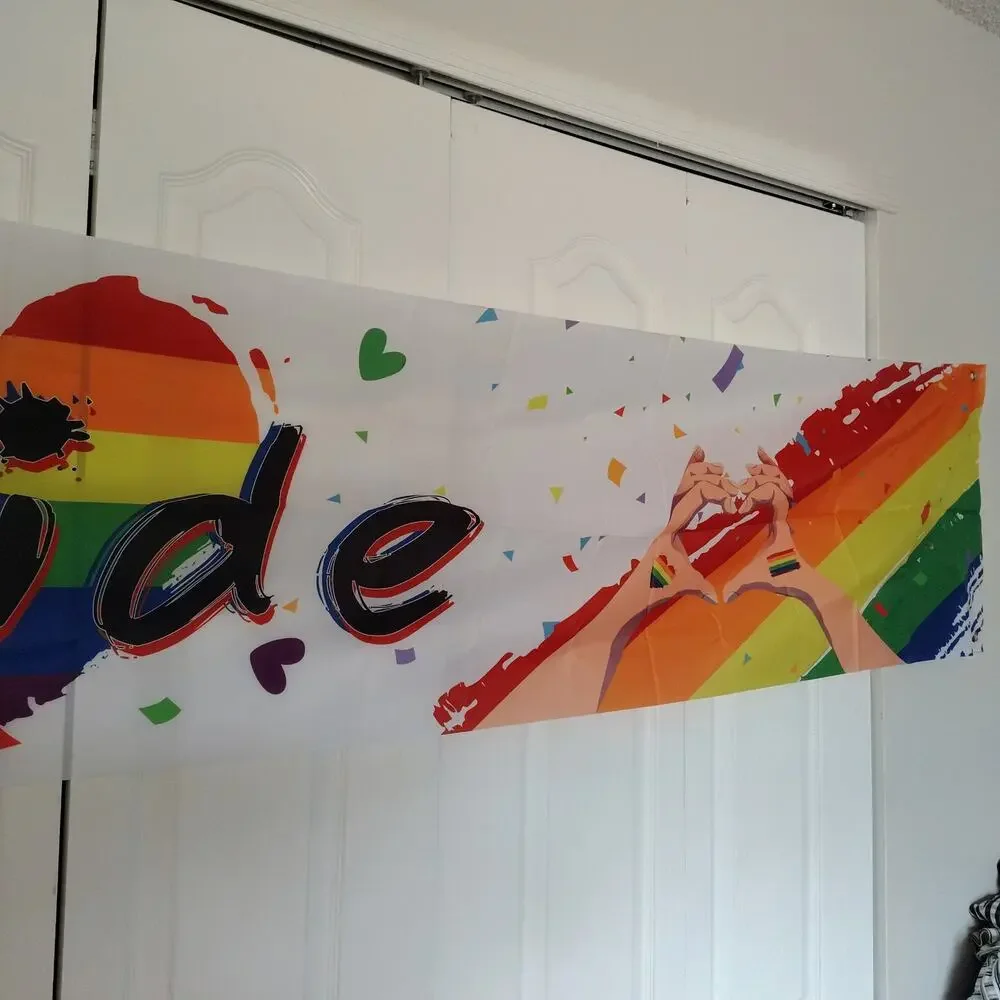 BEAUTIFUL PRIDE BANNER - 10 FEET LONG!  LIGHT NYLON WITH PRIDE GRAPHICS - NWT